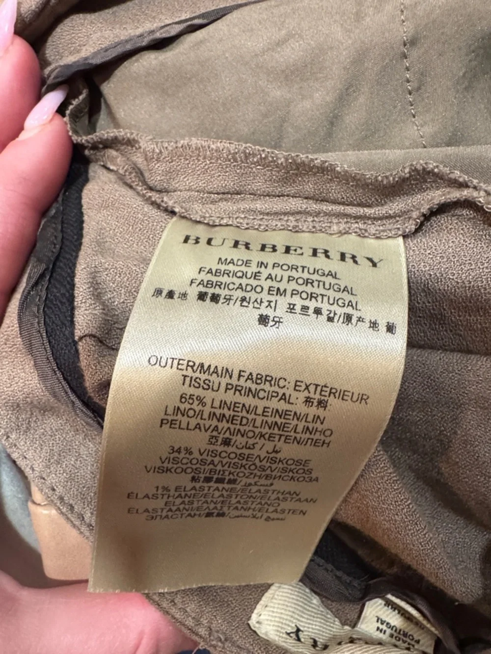 Burberry  Olive Brown Linen-Blend Chinos